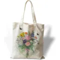 Bolso de lona blanca con estampado floral de pintura al óleo vintage y asas largas - Estilo Exquisito de Flor y Mariposa (jiayingstd337) / 34x39cm