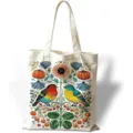 Bolso tote de lona estilo pintura al óleo con ilustración de pájaros y flores de colores - Estilo de Planta y Pájaro Simétrico (jiayingstd338) / 34x39cm