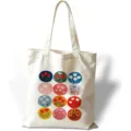 Vista detallada de un bolso de lona con doce coloridos estampados florales de estilo óleo. - Estilo Floral de Matriz Circular (jiayingstd339) / 34x39cm
