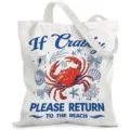 Close-up of a white canvas tote bag with a red crab and nautical themed print. - Ocean Crab Pattern (jiayingstd350) / 34x39cm