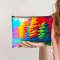 Detailansicht einer Kosmetiktasche aus Polyester mit bunter Regenbogen-Waldlandschaft - Bunter Wald Stil (jiayingpbb0835)