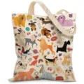 Detail of various cartoon dog illustrations printed on high-quality canvas bag - Cartoon Dogs Pattern (jiayingstd351) / 34x39cm