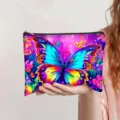 Bunte Kosmetiktasche mit Schmetterlingsdruck aus Polyester, in der Hand gehalten - Verlauf Schmetterling Stil (jiayingpbb0837)