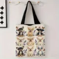 Grande bolso de lona con un lindo patrón de dibujos animados de perro chihuahua - Chihuahua de Dibujos en Nueve Rejillas (jiayingstd365) / 34*39cm