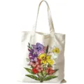 Detalle de estampado floral vintage en bolso tote de lona blanca de gran capacidad - Estilo Floral Mixto Pintado a Mano (jiayingstd343) / 34x39cm