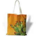 Detalle del diseño de cactus al óleo sobre un bolso de lona amarillo de estilo retro - Estilo de Ilustración de Cactus Degradado (jiayingstd345) / 34x39cm