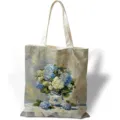 Dettaglio della borsa tote in tela con stampa a olio di ortensie blu vintage - Ortensia Blu e Bianca (jiayingstd317) / 34x39