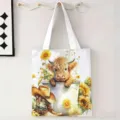 Detalle de una bolsa de lona con estampado de acuarela de vaca highland y girasoles - Vaca de las Tierras Altas con Girasoles (jiayingstd366) / 34*39cm