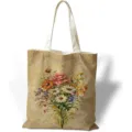 Primo piano della stampa a olio floreale vintage su una borsa shopping grande in tela - Fiori Colorati (jiayingstd318) / 34x39