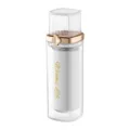 Portable mini lint roller in white with rose gold clover detail and transparent cap SKU - Ivory