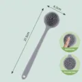 Long handle grey silicone bath brush, dual-sided soft bristles and massage dots for shower. - Gray