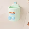 Mint green rabbit toothbrush holder wall mounted punch free PP material bathroom storage rack. - Mint Green