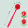 Long handle silicone bath brush with double-sided soft bristles and back massage scrubber. - Red