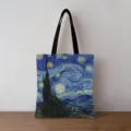 Detailed view of canvas tote bag featuring Van Gogh's Starry Night oil painting - The Starry Night Style (jiayingstd132) / 34x39cm