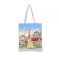 Primer plano de bolsa de lona con estampado de arquitectura urbana retro de París - Calle de la Moda de París-Modelo y Café (jiayingstd145) / 34*39cm