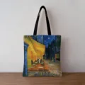 Detailed view of canvas tote bag featuring Van Gogh's Cafe Terrace at Night oil painting - Café Terrace at Night Style (jiayingstd135) / 34x39cm