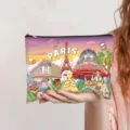 Close-up detail of the vintage Paris oil painting illustration on the cosmetic pouch - Fashion Paris (jiayingpbb0447)