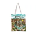 Detalle de la ilustración vintage de la arquitectura de Barcelona en bolsa de lona. - Arquitectura de Barcelona-Sagrada Familia (jiayingstd149) / 34*39cm