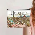 Detail view of a vintage oil painting style cosmetic bag with Florence city print - Florence (jiayingpbb0454)