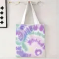 Bolsa de tela de lona con patrón tie-dye morado y verde pastel para compras ecológicas - Estilo Tie-Dye Púrpura Rosa Verde (jiayingstd167) / 34x39cm