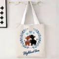Bolsa de lona grande para compras con un lindo diseño de vaca de las Highlands - Vacas de las Tierras Altas Abrazándose Estilo Corazón (jiayingstd154) / 34x39cm