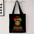 Bolso tote de lona negra con retrato gráfico y diseño de texto 'Dear Ancestors'... - Estilo Comprensión de Ancestros (jiayingstd171) / 34x39cm