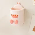 Pink cute rabbit wall-mounted toothbrush holder, punch-free bathroom organizer rack. - Sakura Pink