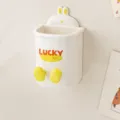 Cute rabbit wall mounted toothbrush holder in creamy white PP material with storage hook. - Cream