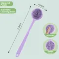 Long handle silicone bath brush with double-sided soft bristles and massage particles. - Purple