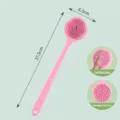 Long handle silicone bath brush with double-sided soft bristles and massage particles pink - Pink