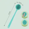 Long handle silicone bath brush with double-sided soft bristles and massage particles in green, 37.5cm - Green