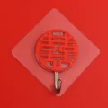Red festive adhesive wall hook with double happiness design, punch-free kitchen door hanger. - Double Happiness Style