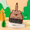 Mini desktop broom and dustpan set cute bear cleaning tool for office and home use. - Teddy Bear / Brown