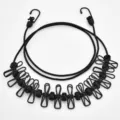 Portable travel elastic clothesline with windproof clips and hooks for outdoor drying tasks. - Black with Positioning