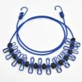 Portable elastic clothesline with windproof clips and positioning beads for outdoor travel drying. - Blue with Positioning