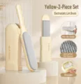Creamy yellow double sided electrostatic lint remover brush set for clothes and wool coats. - Large Brush + Portable Brush Set (Double-Sided) / Milk Yellow