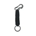 Black paracord keychain with multi-functional carabiner bottle opener for outdoor use. - Black