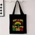 Bolso tote grande de lona negra con estampado 'Just a Girl Who Loves Reggae' creativo - Estilo Chica Reggae (jiayingstd173) / 34x39cm