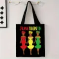 Bolso tote grande de lona negra con estampado Juneteenth y tres ilustraciones de mujeres coloridas - Estilo Celebración Juneteenth (jiayingstd174) / 34x39cm