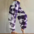 Women's purple tie-dye harem pants casual high waist boho trousers main view display - XL / Purple