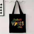 Bolso tote de lona negra de gran capacidad con gráfico Juneteenth Vibes Only - Estilo Étnico Juneteenth (jiayingstd177) / 34x39cm