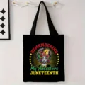 Bolso tote de lona negra con estampado de Juneteenth y asas largas de color negro. - Estilo Memoria de Ancestros (jiayingstd0178) / 34x39cm