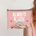 Pink canvas makeup pouch with Always Be Kind slogan and rainbow graphic design for students - Pink (Always be kind)