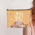 Mustard yellow canvas pouch with 'yes, you can!' text and cute rainbow pattern - Ginger Yellow (Yes, you can!)