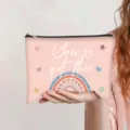 Portable pink canvas makeup bag featuring You Got This quote and rainbow design - Pink (You got this)