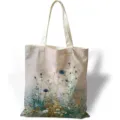 Vista dettagliata della stampa floreale in stile pittura a olio su borsa in tela - Margherite e Fiori di Campo (jiayingstd321) / 34x39
