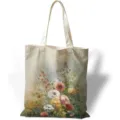 Dettaglio di una borsa tote in tela con stampa a olio floreale retrò di grandi dimensioni - Fiori di Papavero (jiayingstd322) / 34x39