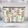 Detail of canvas makeup bag featuring vintage colorful cowboy boot patterns - Cowboy Boots Pattern