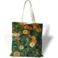 Vista dettagliata della grande borsa tote in tela con stampa a fiori in stile pittura. - Fiori Arancioni Impressionisti (jiayingstd323) / 34x39