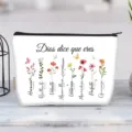 Durable floral canvas cosmetic bag with Spanish inspirational text and zipper detail - Dios Dice Que Eres Spanish Floral